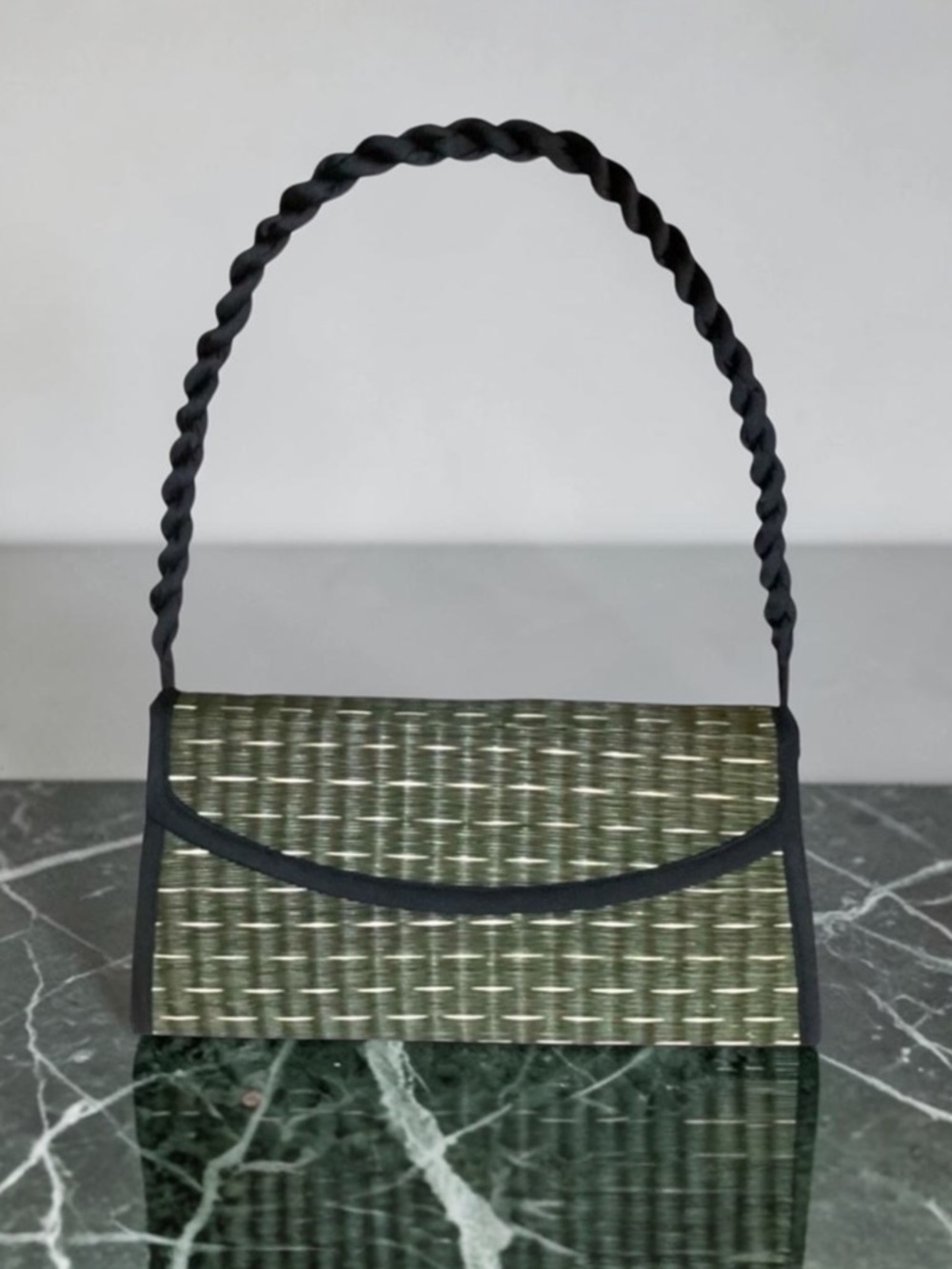 Baskets of Cambodia Straw Reed Grass Lapria Clutch Bag with Braided Strap
